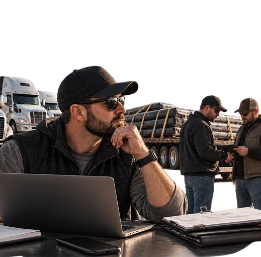 Fleet owner on a call at a truck yard